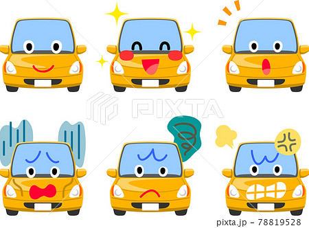 車のキャラクターの表情6種類セットのイラスト素材