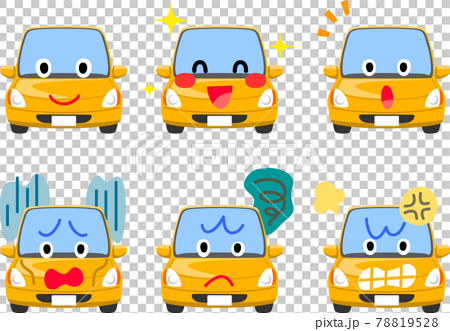 車のキャラクターの表情6種類セットのイラスト素材