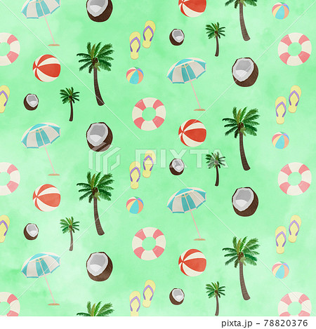夏のビーチセットパターン グリーンバックverのイラスト素材