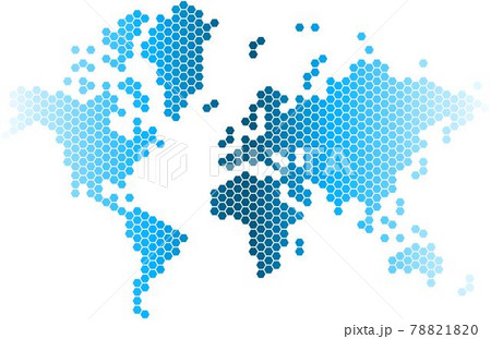 Blue hexagon world map on white background. Blue hexagon world map on white background. 78821820