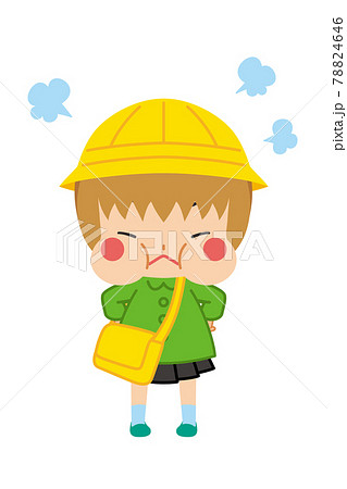 頬を膨らませてプンプン怒っている可愛い幼稚園児の女の子のイラスト 白背景のイラスト素材