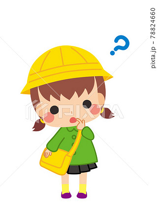 わからないことを質問する可愛い幼稚園児の女の子のイラスト 白背景のイラスト素材