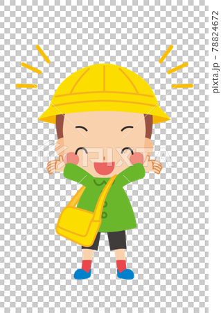 一個可愛的幼兒園男孩的插圖，雙手舉起白色背景，喜出望外 78824672