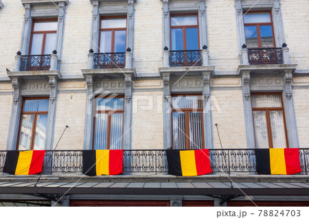 Belgian flag on the balcony of houses in Brussels Belgian flag on the balcony of houses in Brussels 78824703