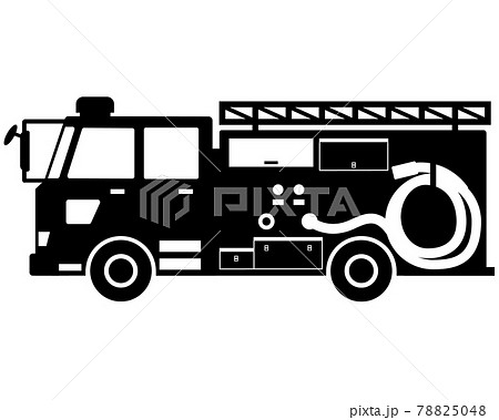 消防車 白黒シルエット 緊急車両のイラスト素材