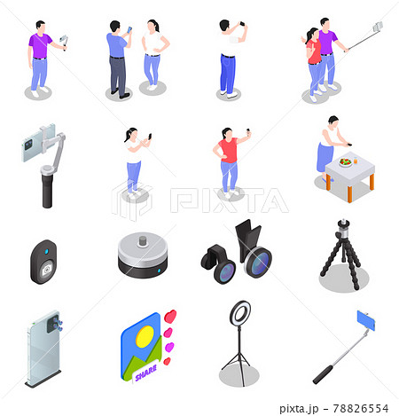 Mobile Photography Video Isometric Set 78826554