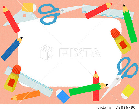 学校用文房具フレーム_ピンク白枠 78826790