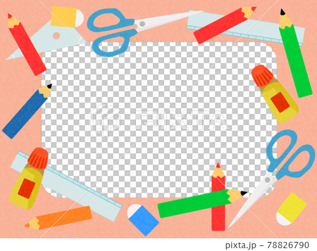 学校用文房具フレーム_ピンク白枠 78826790