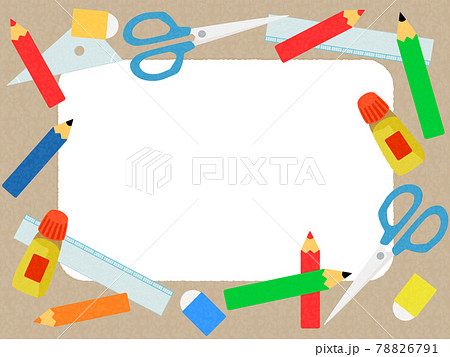 学校用文房具フレーム_茶白枠 78826791