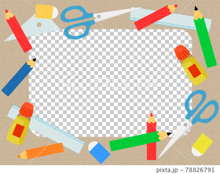 学校用文房具フレーム_茶白枠 78826791