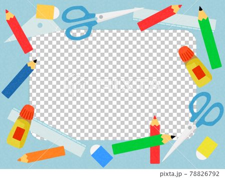 学校用文房具フレーム 水色白枠のイラスト素材