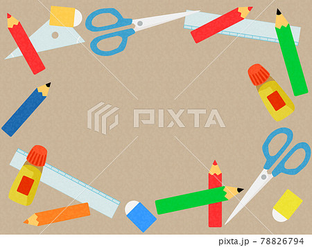 学校用文房具フレーム_茶 学校用文房具フレーム_茶 78826794