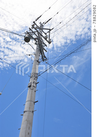 青空に広がるうろこ雲の下の電柱(縦) 青空に広がるうろこ雲の下の電柱(縦) 78829082