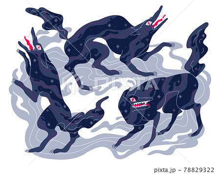 Scary wolves, vicious aggressive beast, dark fairy tale mystical character. 78829322