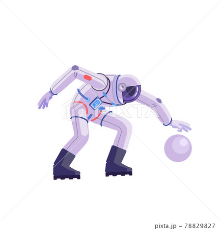 Astronaut with a ball playing basketball in space. Set cosmonaut, human astronaut character vector design. Vector illustration flat, cartoon image isolated on white background. 78829827