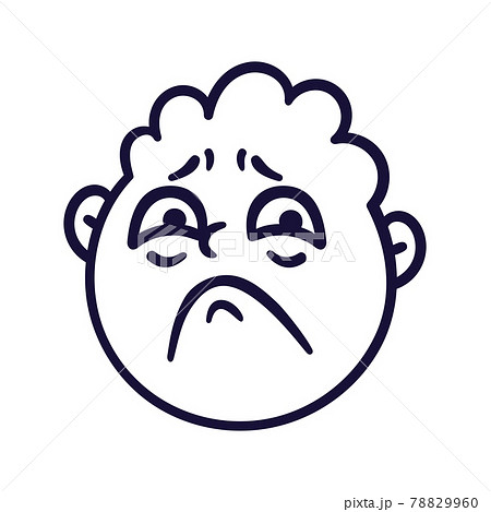 Round abstract face with sad emotions. Sorrow emoji avatar. Portrait of an upset man. Cartoon style. Flat design vector illustration. 78829960