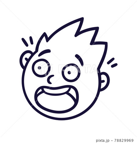 Round abstract face with frightened emotions. Scared emoji avatar. Portrait of a panicked man. Cartoon style. Flat design vector illustration. 78829969
