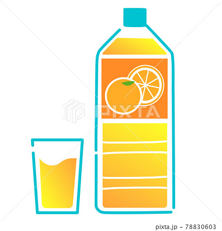 ペットボトルとコップ オレンジジュース のイラスト素材