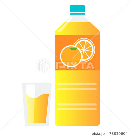 ペットボトルとコップ オレンジジュース のイラスト素材