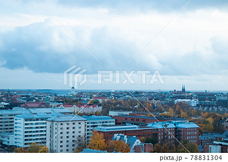 Aerial view of Helsinki Center at autumn cloudy evening. 78831304