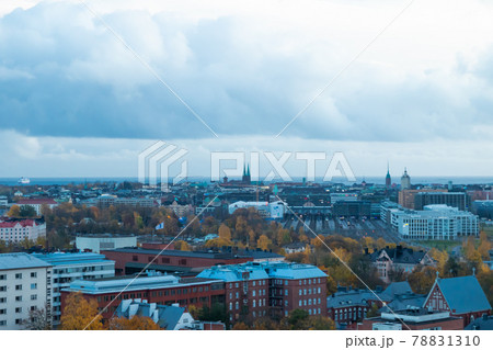 Aerial view of Helsinki Center at autumn cloudy evening. 78831310