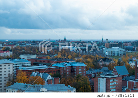 Aerial view of Helsinki Center at autumn cloudy evening. 78831311