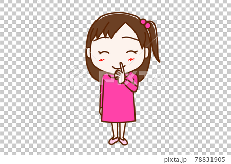<Whole body / front> A girl who smiles by putting her secret finger on her mouth 78831905