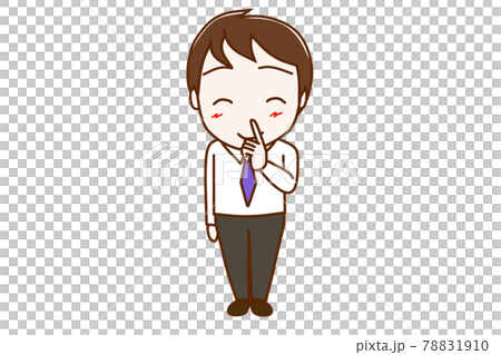 <Whole body / front> A man who smiles by putting his secret finger on his mouth <Whole body / front> A man who smiles by putting his secret finger on his mouth 78831910
