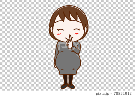 <Whole body / front> Pregnant woman who smiles by putting her secret finger on her mouth <Whole body / front> Pregnant woman who smiles by putting her secret finger on her mouth 78831912