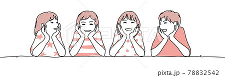 笑顔で頬杖をつく子供たちのイラスト素材 7542