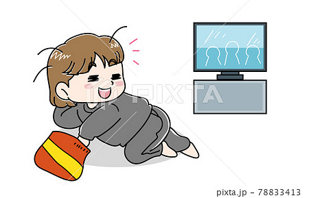 ダラダラとテレビを見ている女性のイラスト ダラダラとテレビを見ている女性のイラスト 78833413