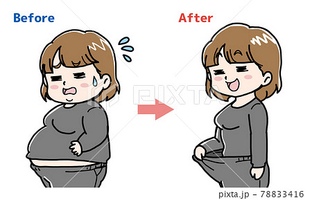 ダイエットのビフォー、アフターのイラスト ダイエットのビフォー、アフターのイラスト 78833416