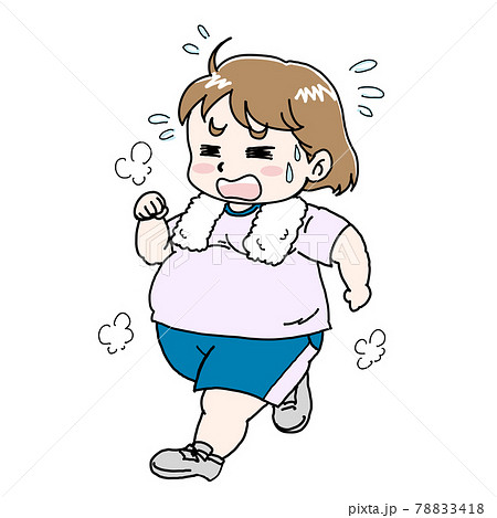 太ってダイエットのため走る女性のイラストのイラスト素材 7418