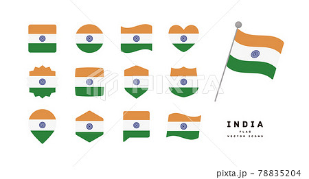 インドの国旗 色々な形のアイコンセット ベクターイラストのイラスト素材 7854