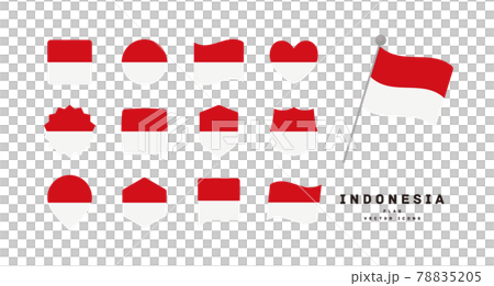 インドネシアの国旗 色々な形のアイコンセット ベクターイラスト 78835205