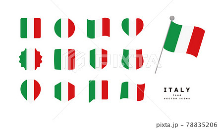イタリアの国旗 色々な形のアイコンセット ベクターイラスト