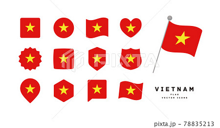 ベトナムの国旗 色々な形のアイコンセット ベクターイラストのイラスト素材