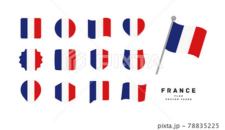 フランスの国旗 色々な形のアイコンセット ベクターイラストのイラスト素材