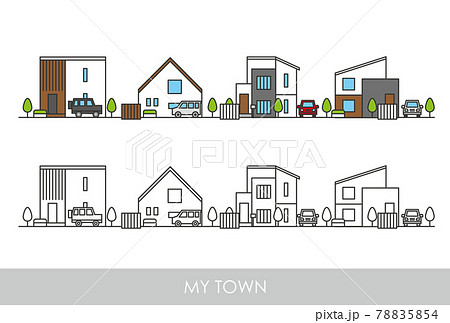 郊外の住宅街をイメージした街並みのイラスト素材のイラスト素材 郊外の住宅街をイメージした街並みのイラスト素材のイラスト素材