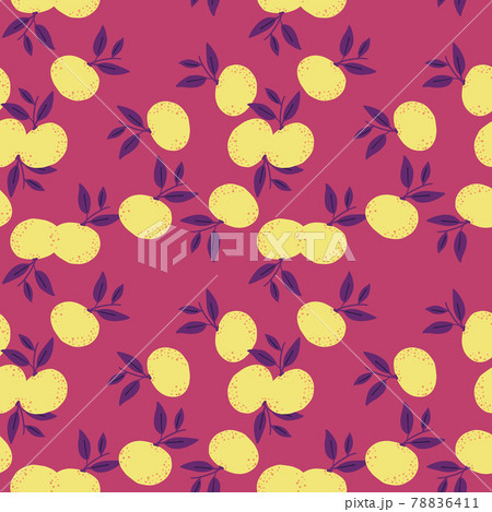 Vitamin organic seamless pattern with random yellow small mandarin print. Bright pink background. 78836411