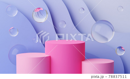 Three cylinders surround by floating spheres. 3D illustration. Three cylinders surround by floating spheres. 3D illustration. 78837511