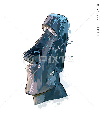 Moai Statue, Easter Island Statue from a splash of watercolor, colored drawing, realistic Moai Statue, Easter Island Statue from a splash of watercolor, colored drawing, realistic 78837516