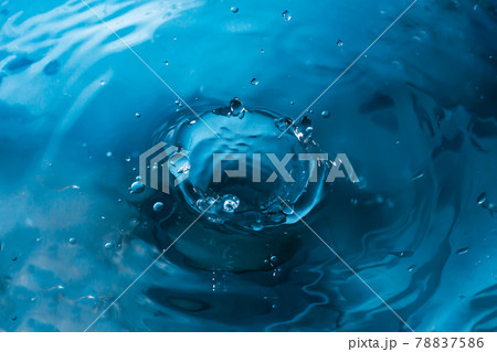 Drop of water. Blue water drop. Falling water. Water splash close-up. Rain close up 78837586