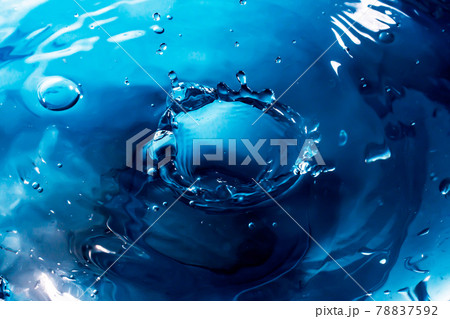 Drop of water. Blue water drop. Falling water. Water splash close-up. Rain close up 78837592
