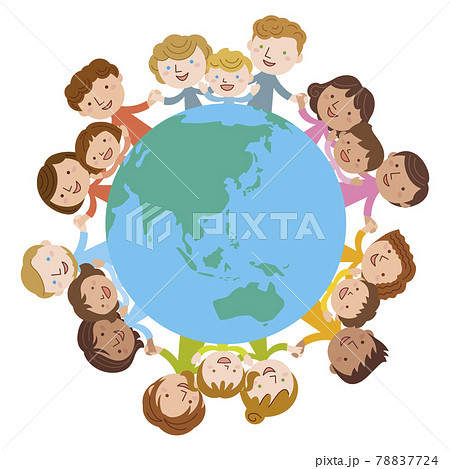 地球の各国各人種が手を繋ぎ仲良し家族 78837724