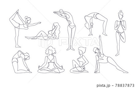 Continuous Line Drawing Of Woman Yoga Pose Or Asana Posture Female  Exercising For Body Stretching 4 Yoga Poses For Workout In Contour Free  Hand Drawing Stock Illustration - Download Image Now - iStock