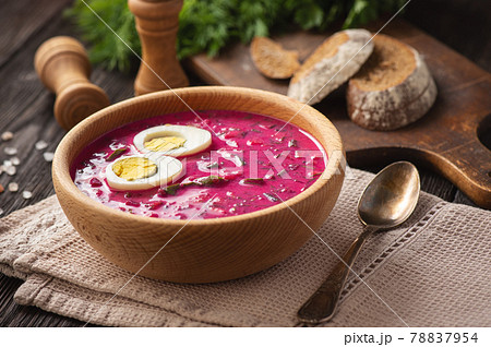 Beetroot cold soup with yogurt and eggs. Beetroot cold soup with yogurt and eggs. 78837954