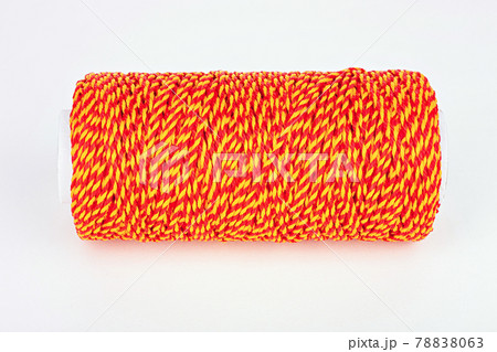 Striped nylon rope on white background. Striped nylon rope on white background. 78838063