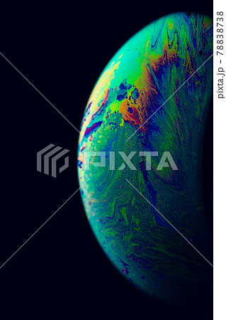 Globe light. Abstract galaxy background with planet earth in universe space with sunlight on dark background. Fantastic structure of colorful bubbles. Globe light. Abstract galaxy background with planet earth in universe space with sunlight on dark background. Fantastic structure of colorful bubbles. 78838738