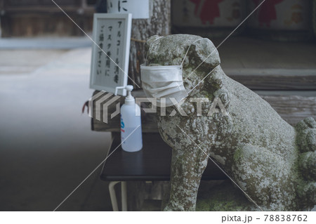 コロナ禍でマスクする狛犬 - 福岡県糸島市の櫻井神社 78838762